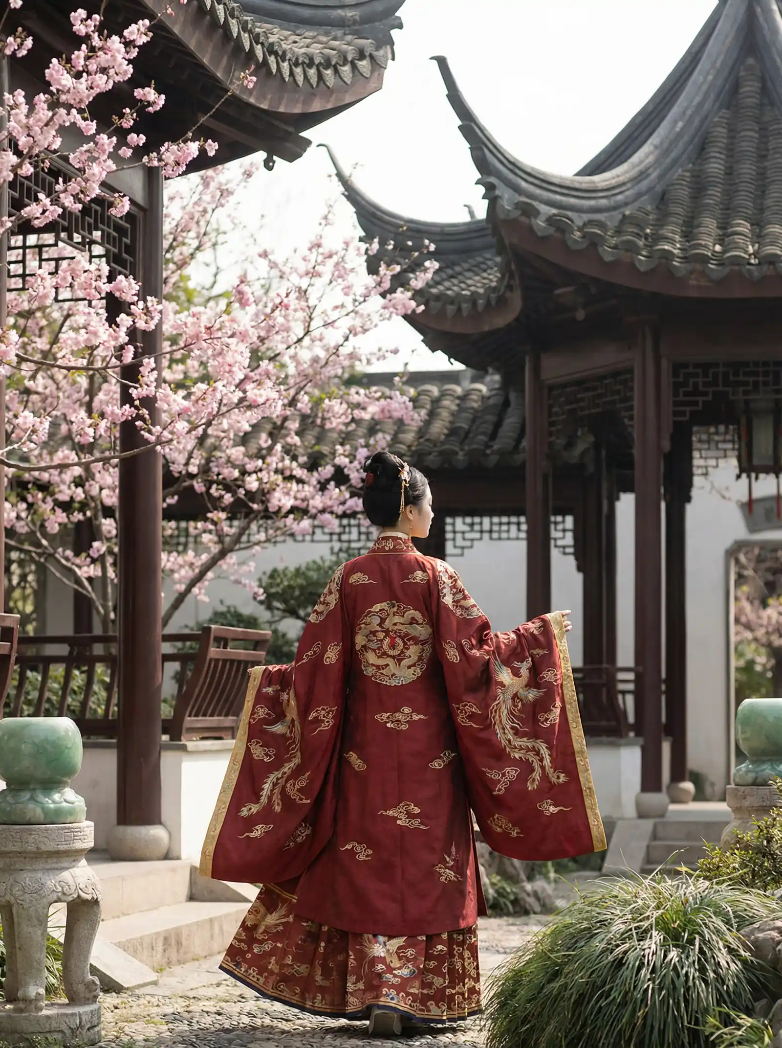 最刺激的乱惀小说 明制汉服红色凤凰刺绣